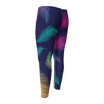 Colorful Feather Pattern Print Men's Compression Pants