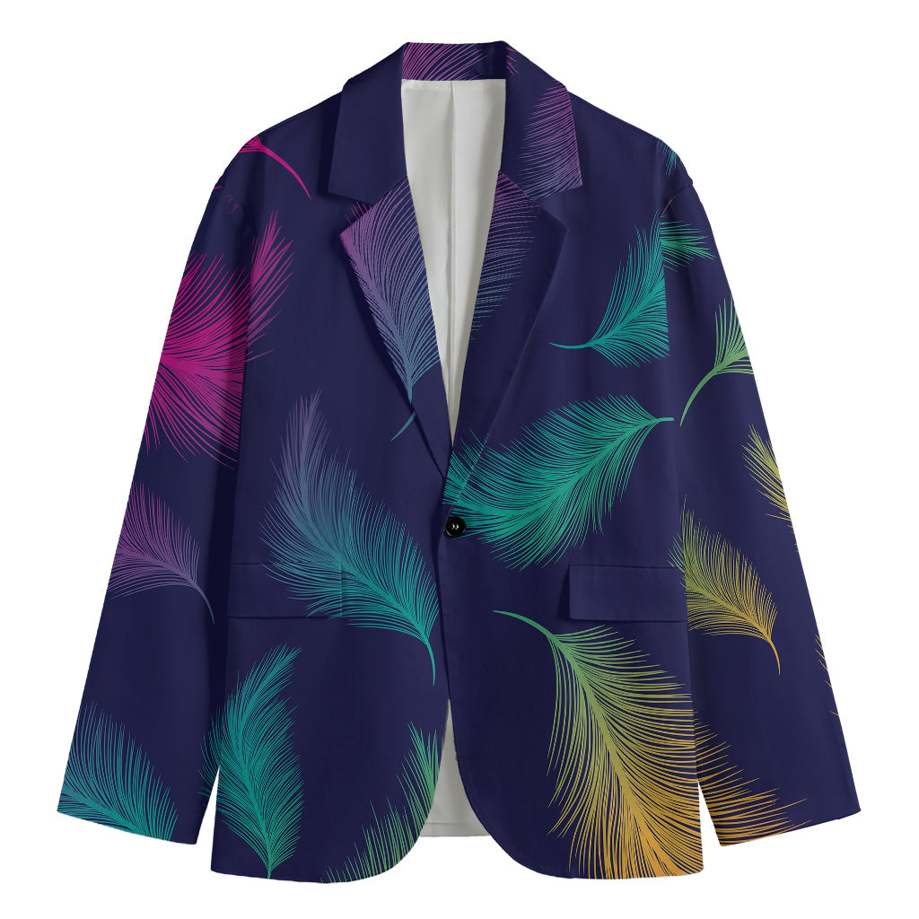 Colorful Feather Pattern Print Men's Cotton Blazer