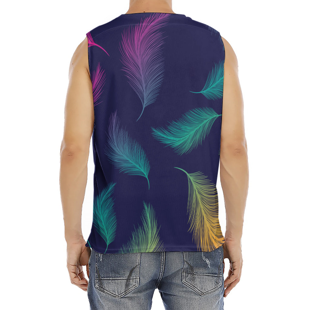 Colorful Feather Pattern Print Men's Fitness Tank Top