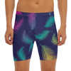 Colorful Feather Pattern Print Men's Long Boxer Briefs