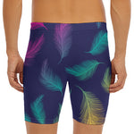 Colorful Feather Pattern Print Men's Long Boxer Briefs