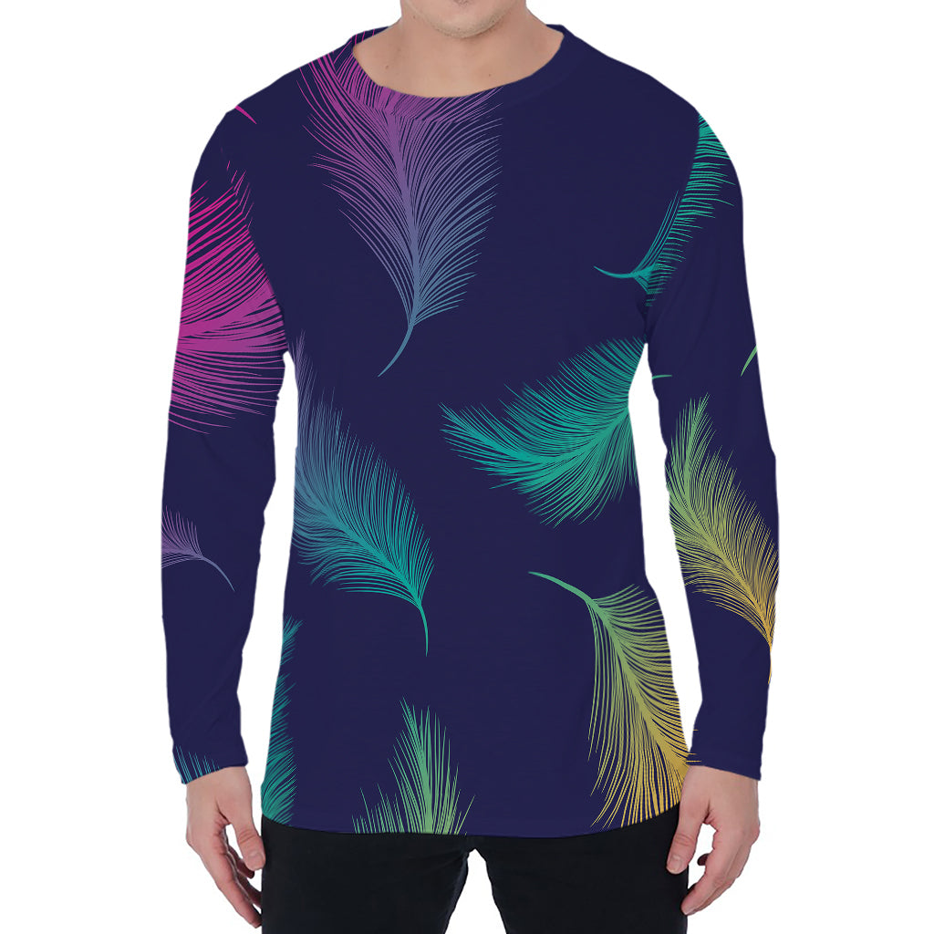 Colorful Feather Pattern Print Men's Long Sleeve T-Shirt
