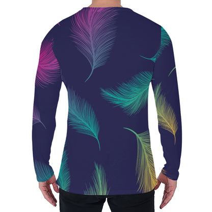 Colorful Feather Pattern Print Men's Long Sleeve T-Shirt