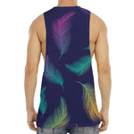 Colorful Feather Pattern Print Men's Muscle Tank Top