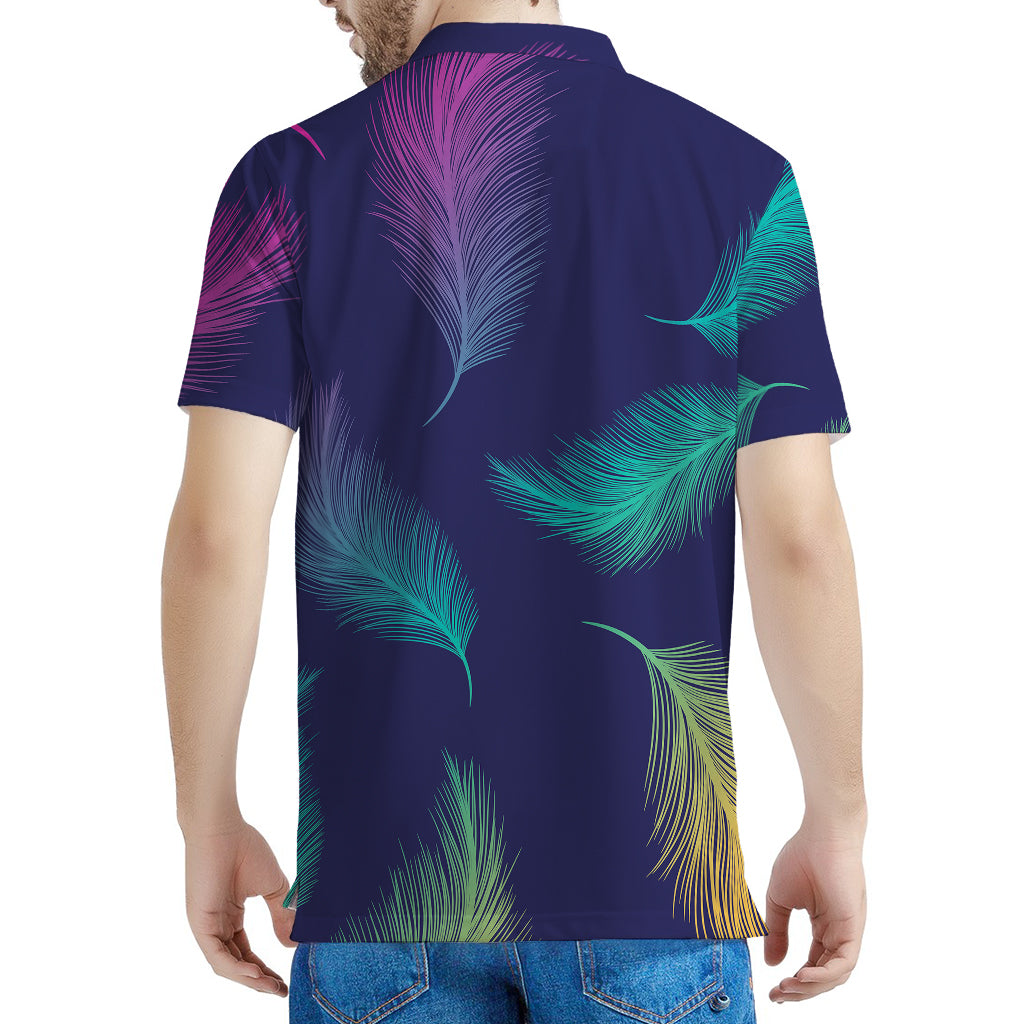 Colorful Feather Pattern Print Men's Polo Shirt