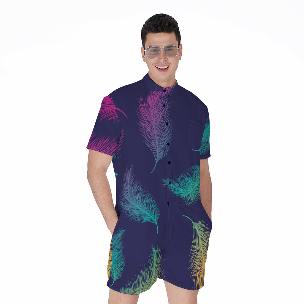 Colorful Feather Pattern Print Men's Rompers
