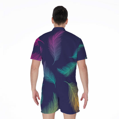 Colorful Feather Pattern Print Men's Rompers