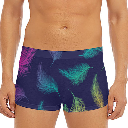 Colorful Feather Pattern Print Men's Short Boxer Briefs