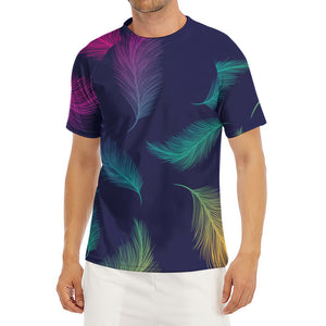 Colorful Feather Pattern Print Men's Short Sleeve Rash Guard