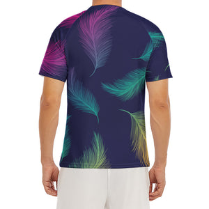 Colorful Feather Pattern Print Men's Short Sleeve Rash Guard