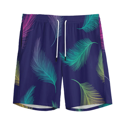 Colorful Feather Pattern Print Men's Sports Shorts