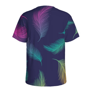 Colorful Feather Pattern Print Men's Sports T-Shirt