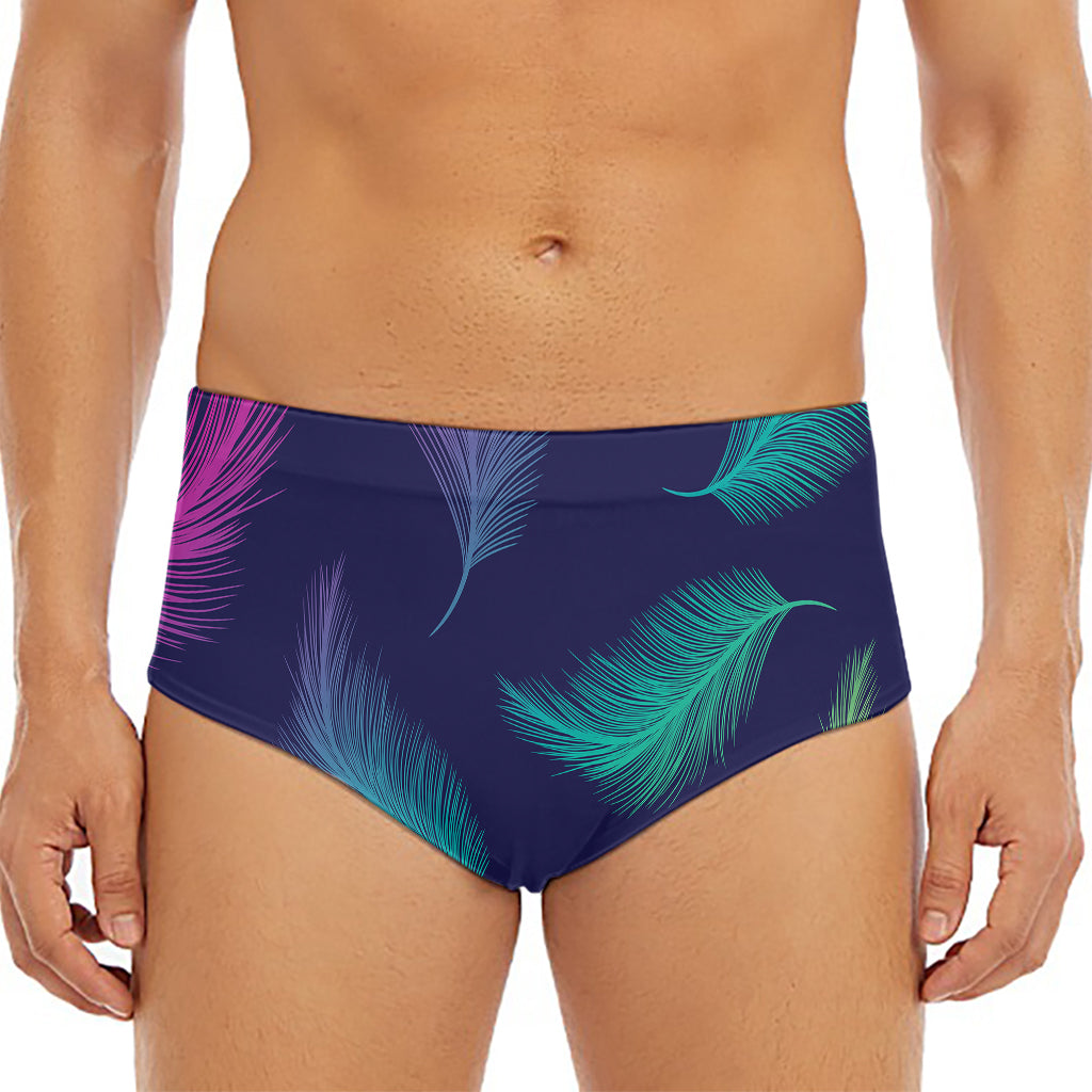 Colorful Feather Pattern Print Men's Triangle Swim Briefs
