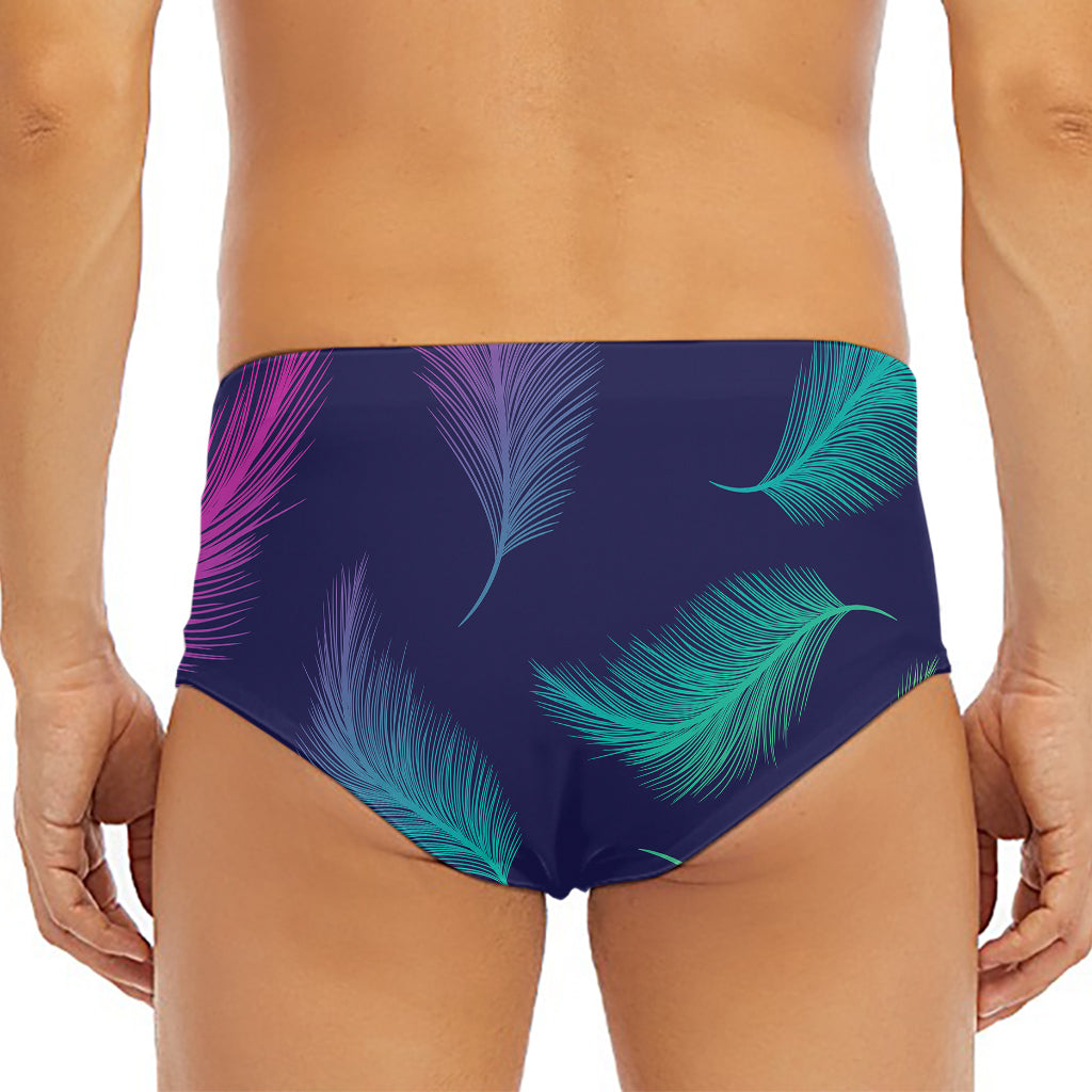 Colorful Feather Pattern Print Men's Triangle Swim Briefs