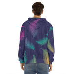 Colorful Feather Pattern Print Men's Velvet Pullover Hoodie