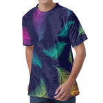 Colorful Feather Pattern Print Men's Velvet T-Shirt
