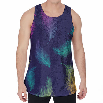 Colorful Feather Pattern Print Men's Velvet Tank Top