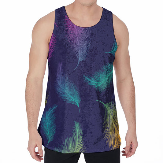 Colorful Feather Pattern Print Men's Velvet Tank Top