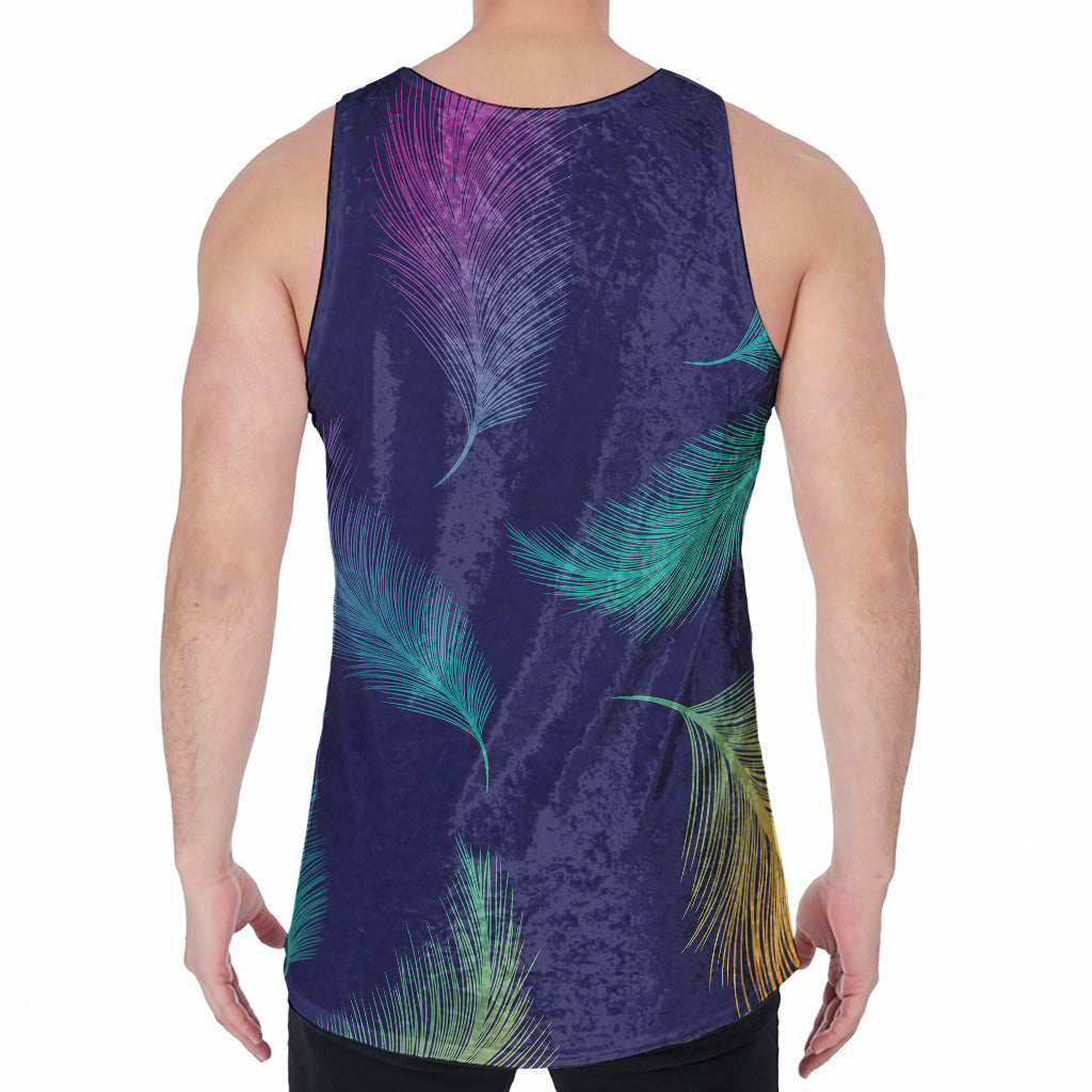 Colorful Feather Pattern Print Men's Velvet Tank Top