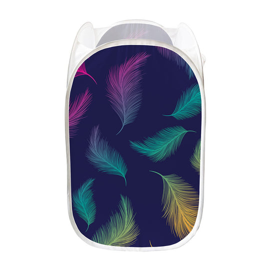 Colorful Feather Pattern Print Mesh Laundry Hamper