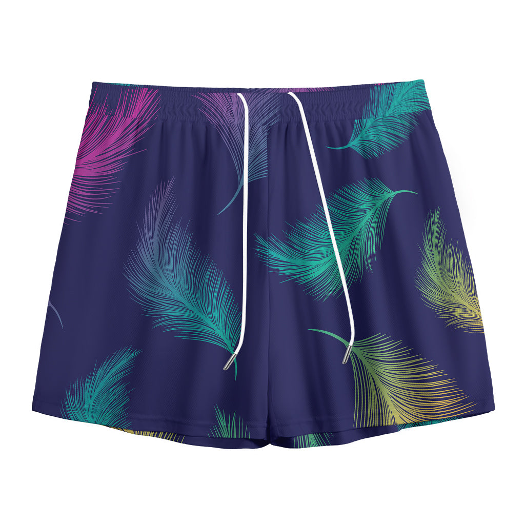 Colorful Feather Pattern Print Mesh Shorts