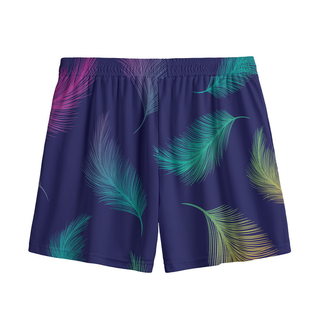 Colorful Feather Pattern Print Mesh Shorts