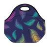 Colorful Feather Pattern Print Neoprene Lunch Bag