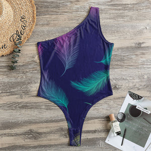 Colorful Feather Pattern Print One Shoulder Bodysuit