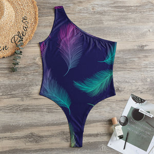 Colorful Feather Pattern Print One Shoulder Bodysuit