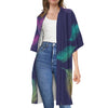 Colorful Feather Pattern Print Open Front Beach Cover Up