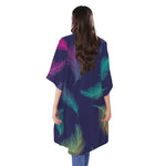 Colorful Feather Pattern Print Open Front Beach Cover Up