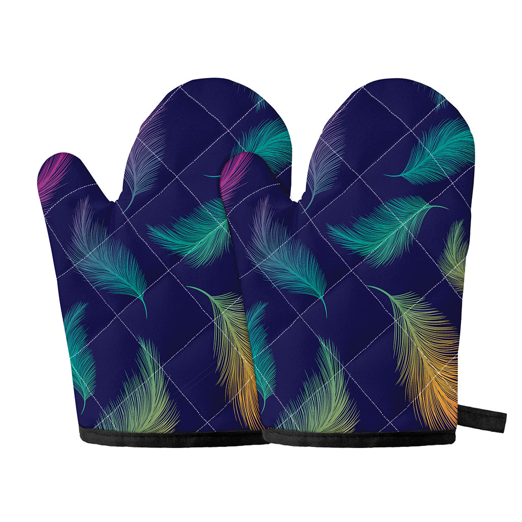 Colorful Feather Pattern Print Oven Mitts