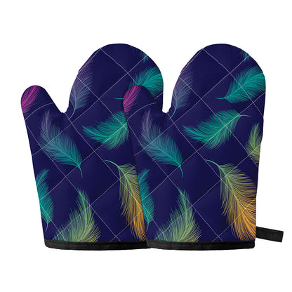 Colorful Feather Pattern Print Oven Mitts