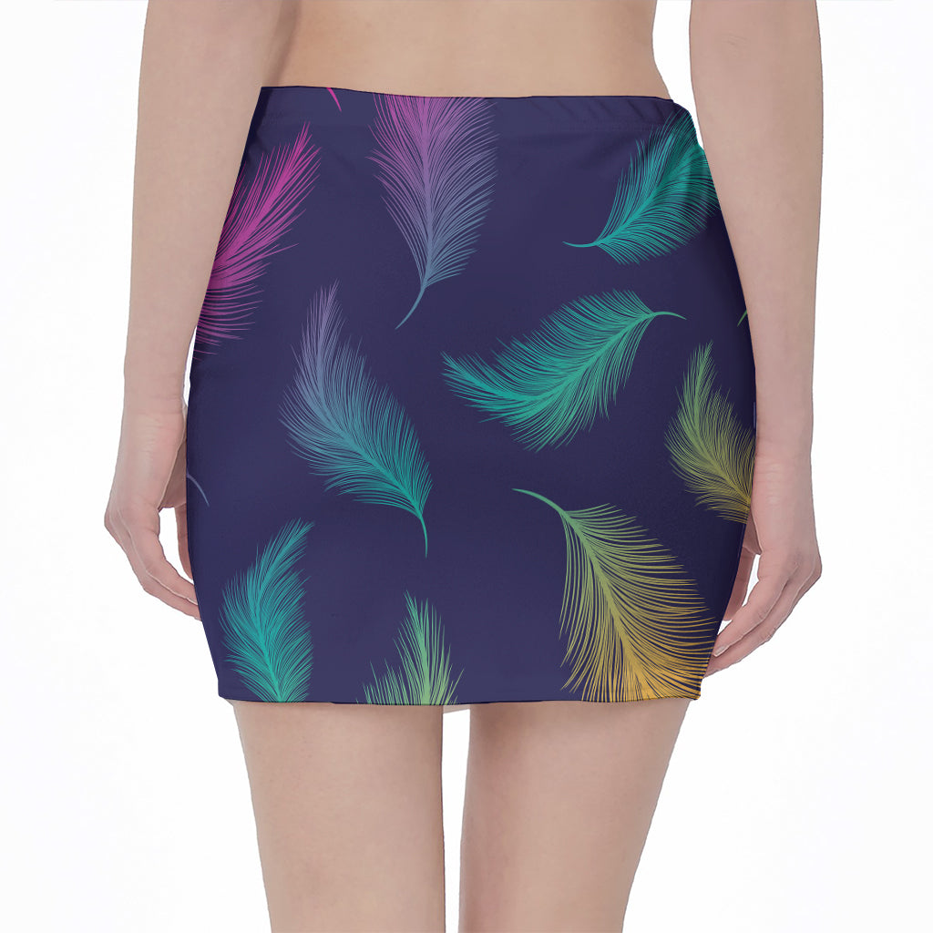 Colorful Feather Pattern Print Pencil Mini Skirt