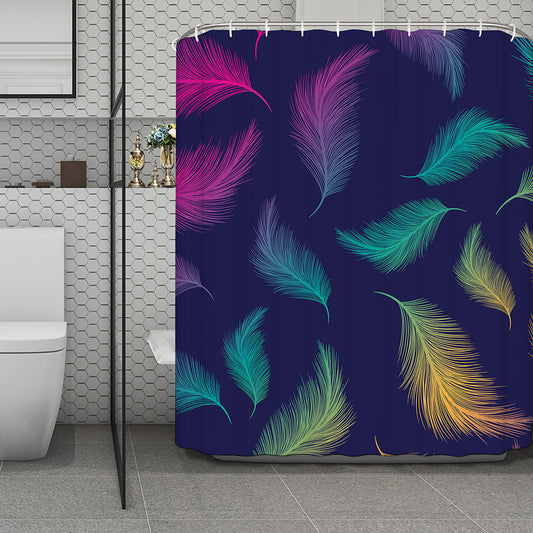 Colorful Feather Pattern Print Polyester Shower Curtain
