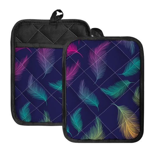 Colorful Feather Pattern Print Pot Holders With Pocket