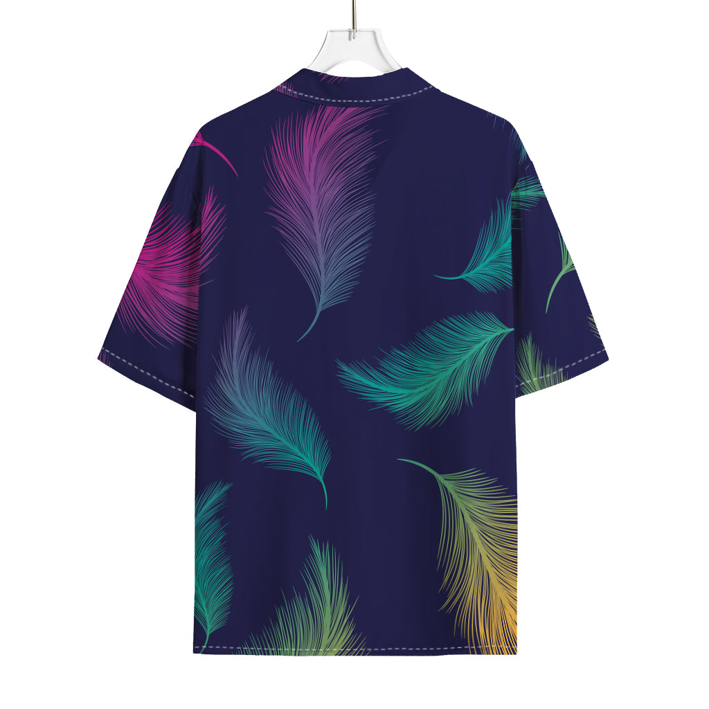 Colorful Feather Pattern Print Rayon Hawaiian Shirt