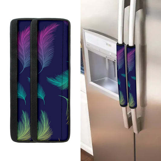 Colorful Feather Pattern Print Refrigerator Handle Covers