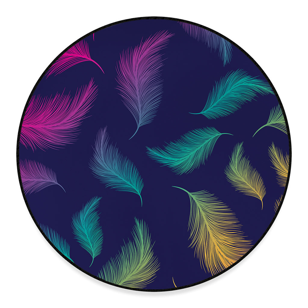 Colorful Feather Pattern Print Round Floor Mat