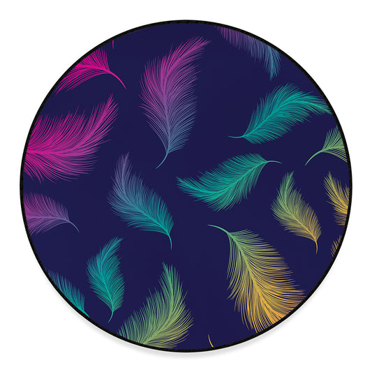 Colorful Feather Pattern Print Round Floor Mat