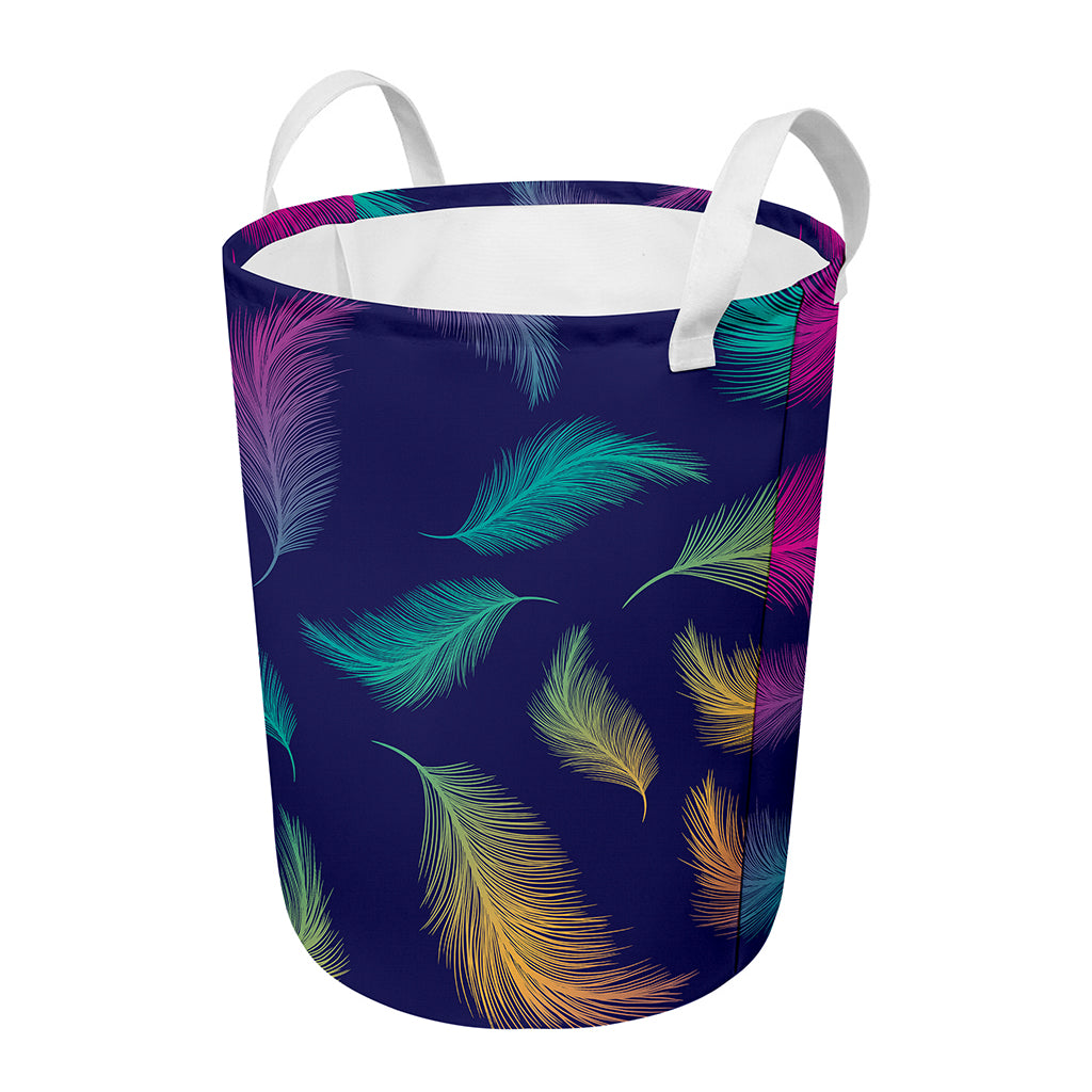Colorful Feather Pattern Print Round Laundry Basket