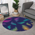 Colorful Feather Pattern Print Round Rug