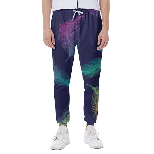 Colorful Feather Pattern Print Scuba Joggers