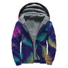 Colorful Feather Pattern Print Sherpa Lined Zip Up Hoodie