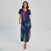 Colorful Feather Pattern Print Short Sleeve Maxi Dress