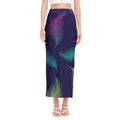 Colorful Feather Pattern Print Side Slit Maxi Skirt
