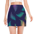 Colorful Feather Pattern Print Side Slit Mini Skirt