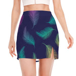 Colorful Feather Pattern Print Side Slit Mini Skirt
