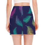Colorful Feather Pattern Print Side Slit Mini Skirt