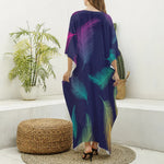 Colorful Feather Pattern Print Silk V-Neck Kaftan Dress